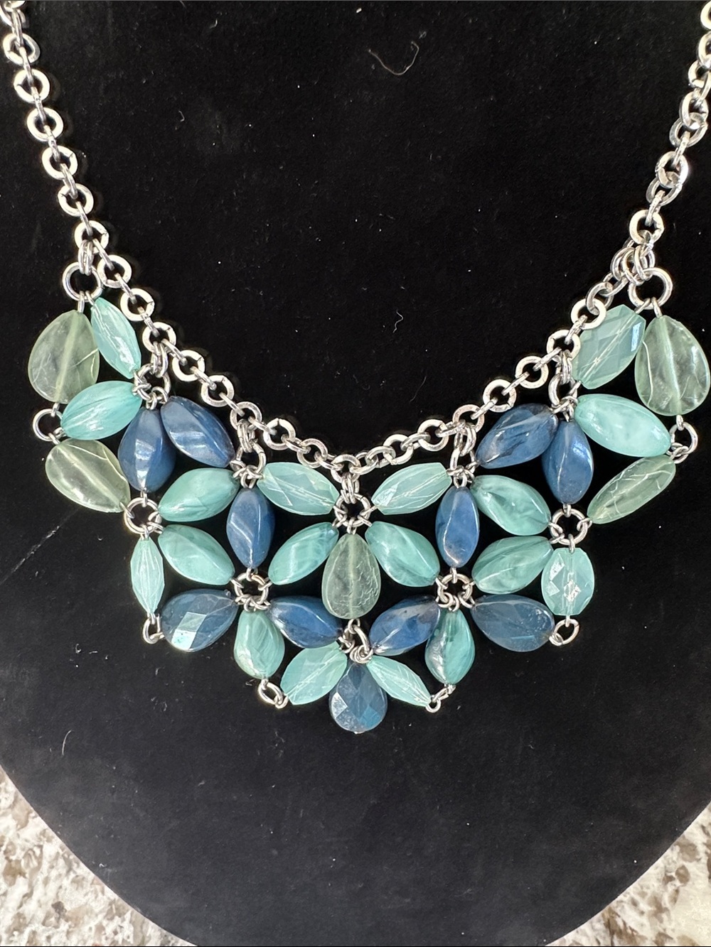 Blue & Teal Floral Statement Bib Necklace